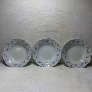 VTG‎ Premiere Blue Dawn ME113 Soup Bowls Set of 3 White Blue Floral Scalloped 9"